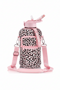 Pink Leopard print Water Bottle with strap!